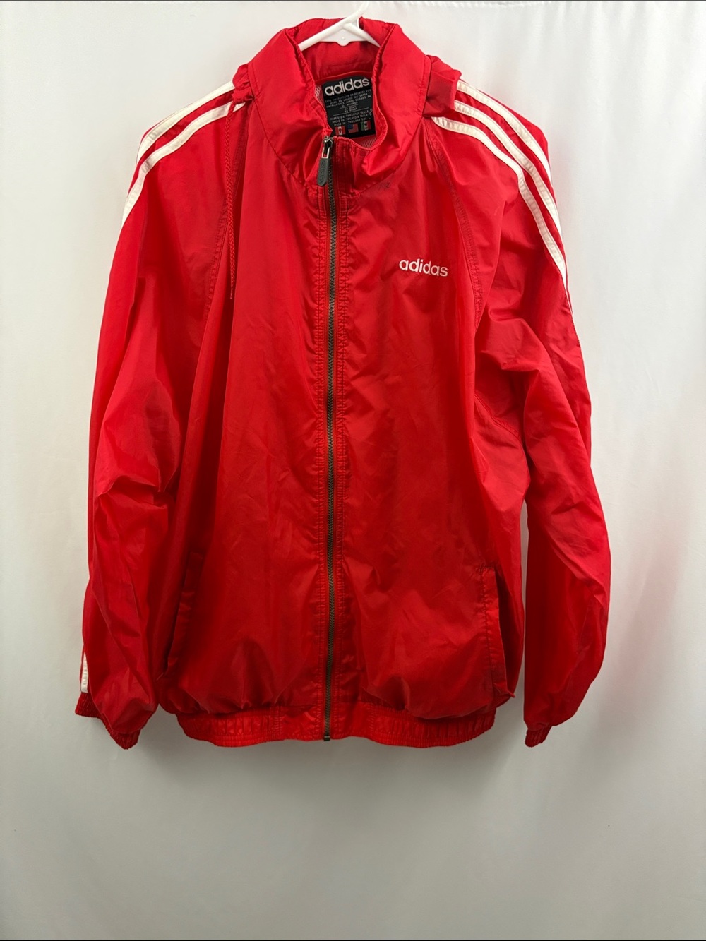 Vintage Adidas Hooded Windbreaker Jacket Red & White Size Large Men’s - Picture 2 of 9